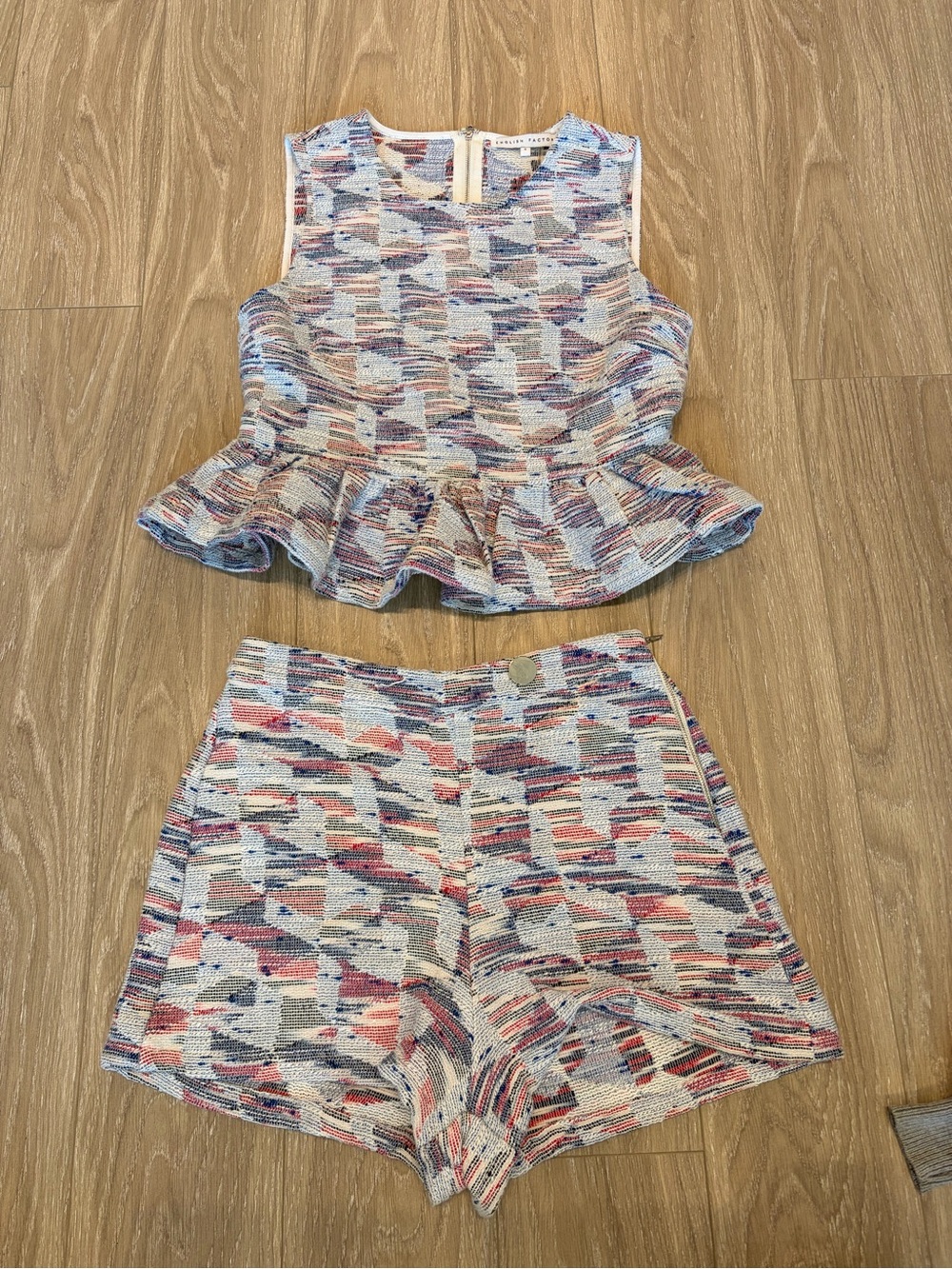 Two Piece Multicolor High-Waist Shorts with Coordinating Peplum Top